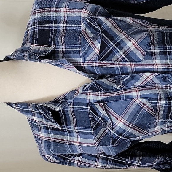 Ci Sono Plaid Collection Size M 3/4 Roll Tab Sleeve Blue Plaid Button Up Shirt - Picture 2 of 12